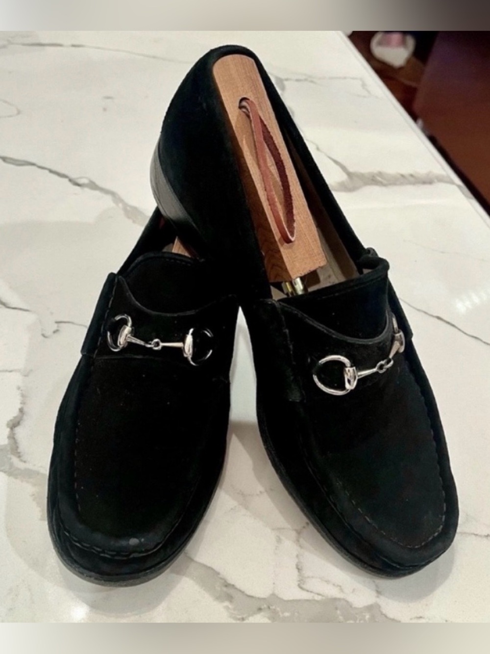 GUCCI Women's Authentic 8.5B Black Suede Silver Horse-bit Loafers - Picture 4 of 13